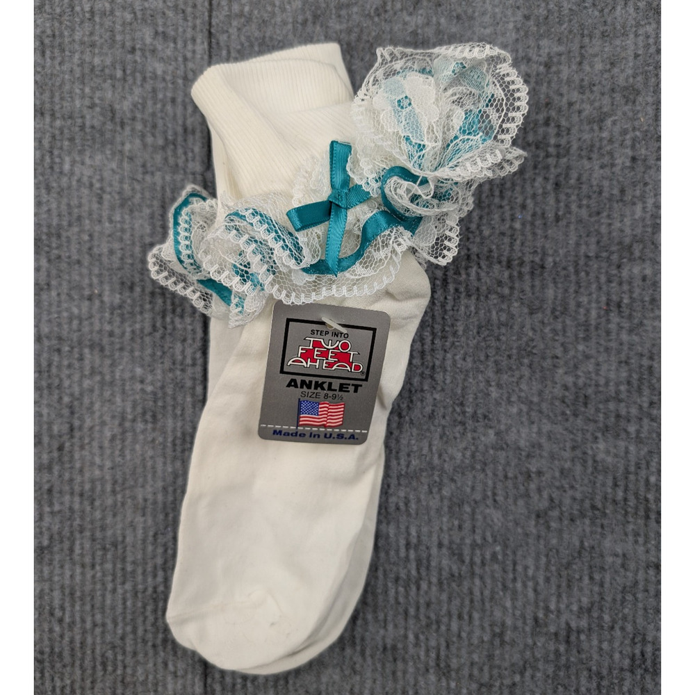 Vintage Nylon Ankle Socks Womens 8-9.5 Coquette Ruffle Event Lace 90s Dainty
